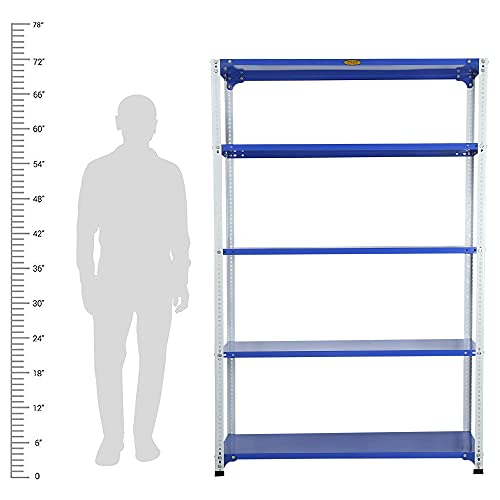 Image of Mil-Nil Prime CRC Sheet 5 Shelf Multipurpose Slotted Angle Rack, 72 x 47 x 15 Inch, 22 Gauge (Blue-White) Powder Coated 16 Gauge Angles