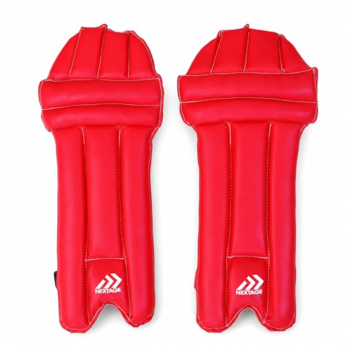 Image of NEXTAGE Small Junior Cricket Batting Pads for Kids | Fits 10-11 Inch Knee-to-Instep | 16.5 Inch Lightweight Soft-Foam Practice Leg Guards | 3 Adjustable Straps | Pair (Red)