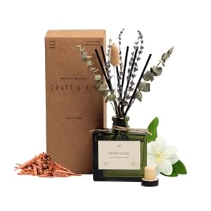 Craft & Kin Reed Diffuser with Dried Flowers | 5 oz Santal Woods Fall Scented Reed Diffusers for Home, Bathroom | Scent Sticks | Elegant Fragrance Home Decor for Men & Women