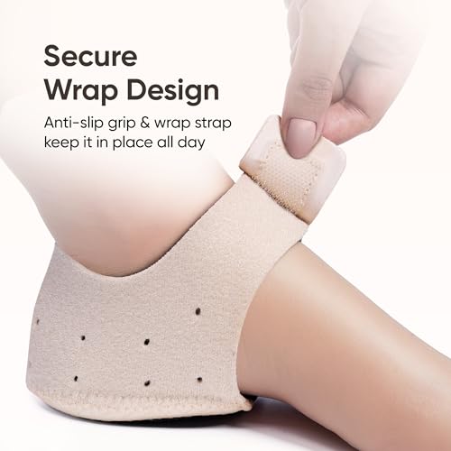 Image of Frido Orthotics Heel Protector for Heel Pain Relief | Gel Heel Pad with Velcro Strap | Anti-Slip Heel Cup Cushion for Men & Women | Plantar Fasciitis, Heel Spurs, Shoe Bite Support | Beige| Size - S