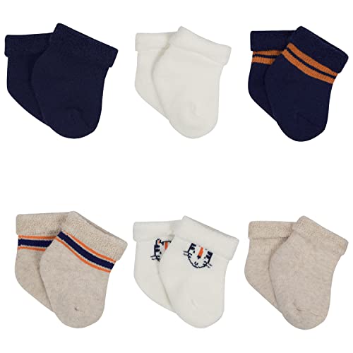 Image of Gerber Baby 6-Pair Wiggle Proof Sock, Happy Tiger, 0-3 Months