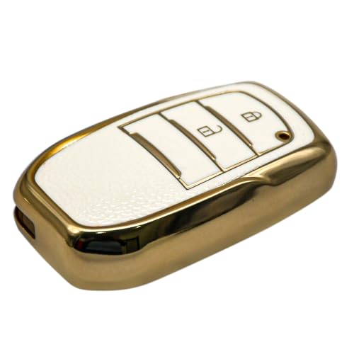 Image of KMH - TPU Leather Gold Pattern Key Cover Compatible with Toyota D1 (White) (Pack of 2)