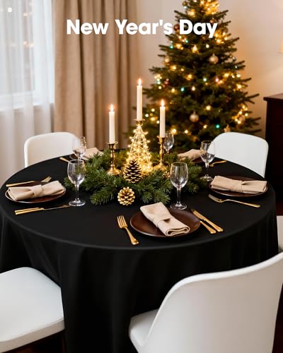 Image of Pureegg Plastic Table Cloth Disposable 8 Pack, 84'' Round Table Cloths, Graduation Decorations Class of 2026, Graduation Party Tablecloths, Round, Plastic Cover, Leakproof & Sturdy, Black