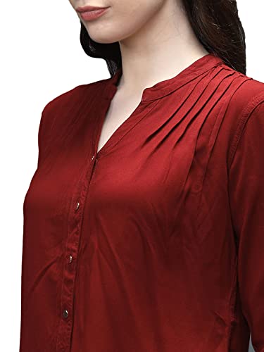 Image of Identiti Women Maroon Three Quarter Sleeves Solid Slim Fit PureViscose Casual Top for Women 551-8091N-44 P