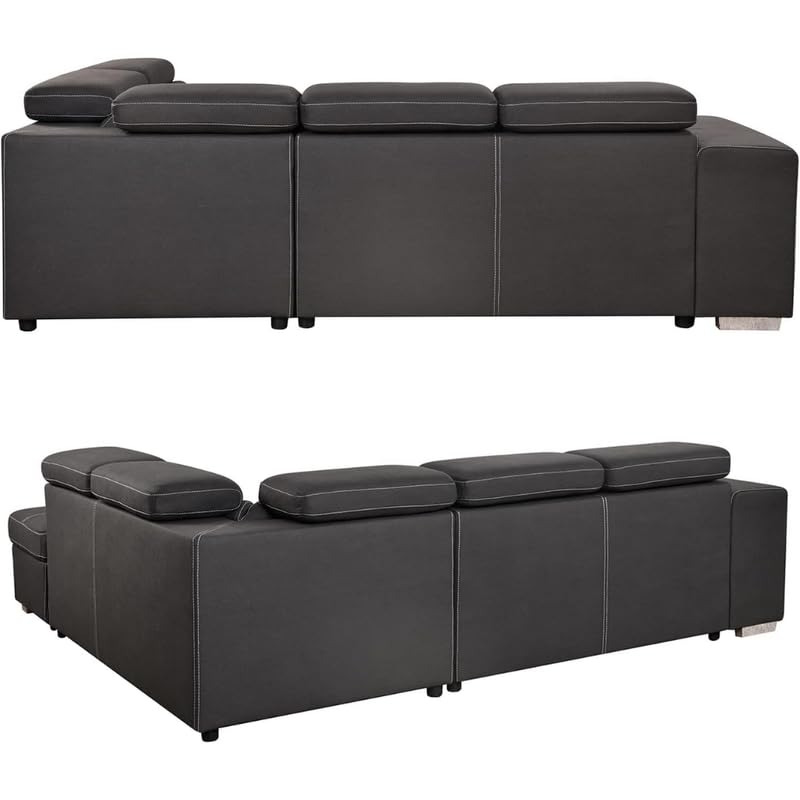 Image of Homax. - Rumi1L-Shaped Sectional Sleeper Sofa Couch in 5 piece with Pull-Out Bed, Storage Ottoman & Adjustable Headrests, Leatherette upholstered, Left-Facing Chaise, Beige