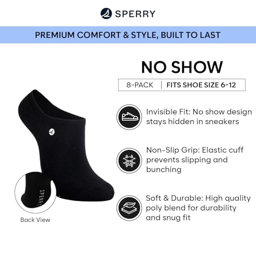 Sperry Men's Cushioned No Show Socks 8-Pack – Moisture-Wicking, Non-Slip Fit, Low Cut Ankle Socks for Everyday Wear4