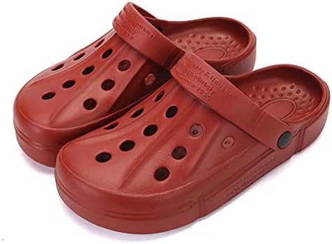 FZUU Mens Women Breathable Garden Clogs Comfortable Slip On Beach Sandals Lightweight Slippers Water Shoes (Wine red, 8)