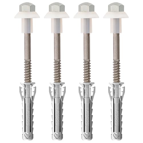 Fischer WB - Tacos de acero inoxidable para inodoro y bidé de suelo con orificio vertical, 4 unidades, tornillo de acero inoxidable AISI 430 y tuerca niquelada