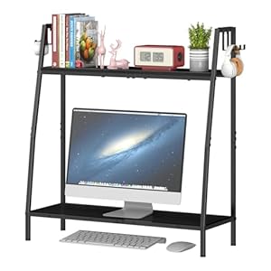 Tuenort Desktop Shelf Organizer, 28.9″ Desk Shelf Black Desk Hutch for Computer Monitor, 2 Tier Desktop Display Rack for Home Office