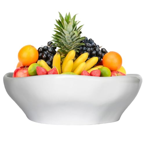 LOUIE SILNA Frutero grande de 32 cm, cuenco de porcelana blanca para servir ensalada, cesta de frutas para cocina o cesta de pan, decoración de centro de mesa, accesorios de vajilla para el hogar y la