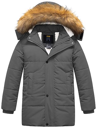 Image of CREATMO US Boy's Sherpa Long Parka Winter Coat Thicken Water Repellent Puffer Jacket With Removable Faux Fur Hood