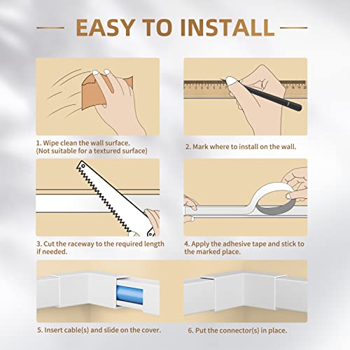 Delamu Cord Hider, One-Cord Channel 94In Cord Cover Wall, Paintable Wire Hider, Cable Cover Raceway, Cable Concealer For Wall Mounted Tv, Wire Covers For Cords System, 6Xl15.7 W0.59 H0.4In, White #TOP7