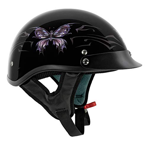 Vcan Cruiser Intricate Butterfly Motorcycle Half Helmet (Gloss Black, Small) #TOP2