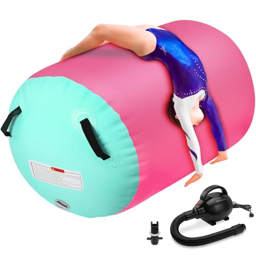 KIKILIVE Inflatable Gymnastics Air Roller Barrel Pink Green 40x23.6inch, Tumble Rolling Air Roller...