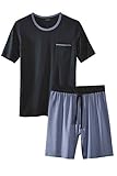 Livergy Herren Pyjama/Shorty/Schlafanzug - 2-Teiler Navy - Hellblau M 48-50