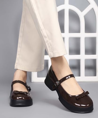 Image of JM LOOKS Elegant Single Strap Platform Mary Janes for Women Showcasing A Chic Bow Detail and Durable Block Heels