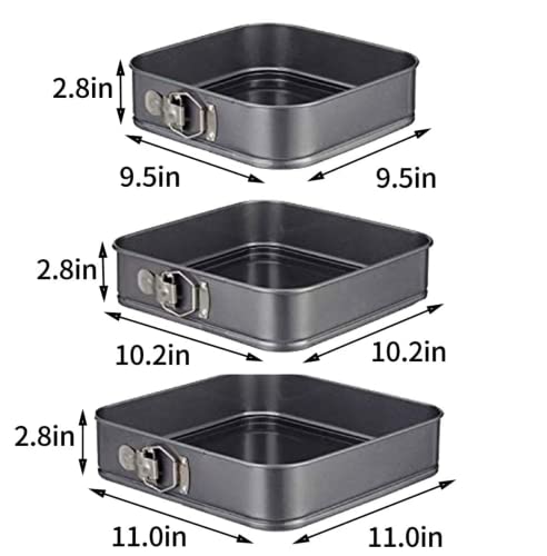 Springform Cake Pan Square 9.5Inch,10Inch,11Inch, Set Of 3 Non Stick Leakproof Cake Baking Pans With Removable Bottom, Non Stick Carbon Steel #TOP1