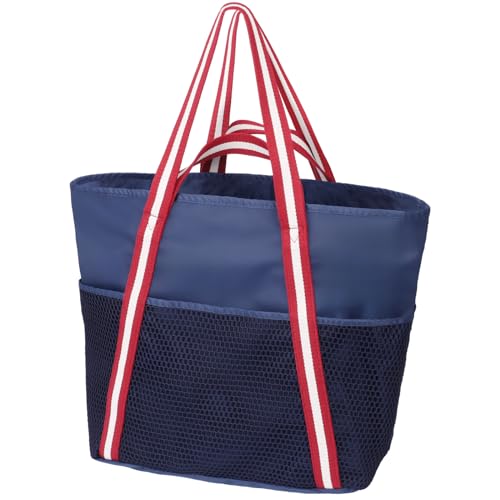 F-color Waterproof Beach Bag with Zipper - 8 Pockets Machine Washable Beach Tote with Sandproof Mesh Bag for Women, Carry on Swim Bag for Travel Pool Gym Cruise Vacation Essentials, Blue