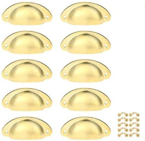 Namvo 10 Pack Drawer Pull Handles Vintage Antique Shell Cup Kitchen Cupboard Door Cabinet Furniture Knobs with Screws Yellow(81 * 35 * 18mm)