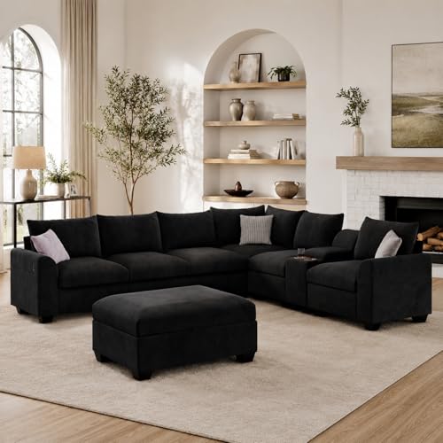 120" L shaped Sectional Couches for Living Room with Central Console