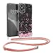 Produktbild kwmobile Necklace Case kompatibel mit Motorola Moto G34 5G Hülle - Silikon Cover mit Handykette - Rosa Dunkelbraun Transparent Kirschblütenblätter