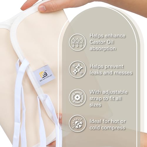 Image of Castor Oil Wrap - Organic Cotton, Reusable Adjustable Pack with Durable Straps and Leak-Resistant Outer Layer, Stomach Wrap for Castor Oil Detox and Wellness (Beige)