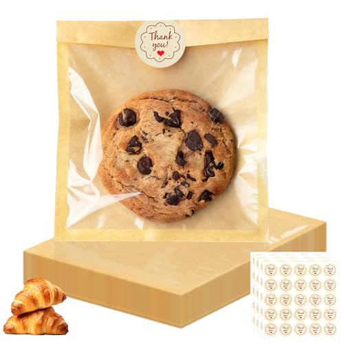 100Pcs Cookie Bags with Seal Premium Cookie Packaging Bag with Clear Window Heat Seal Bakery Bags for Baked Goods Cake Slice Donut Pastry and Treat by SFIUYLB