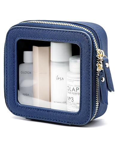 Pochette de maquillage transparente bleu marine anti-perte d'objets