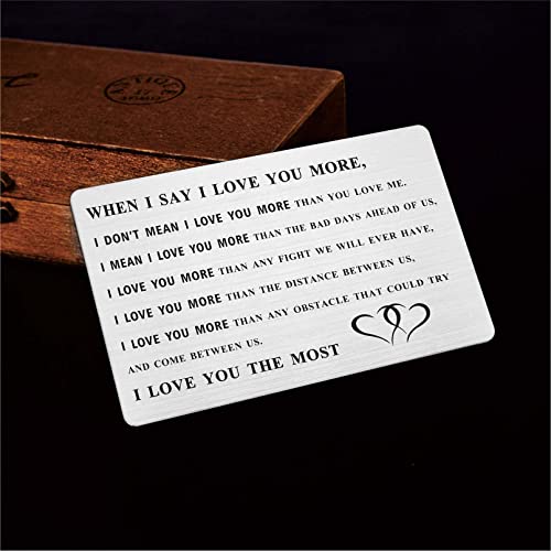 FALOGIJE Anniversary Card for Him Her - When I Say I Love You More - I Love You Most Gifts, Birthday Card, Valentines, Engraved Wallet Card - Thumbnail 4