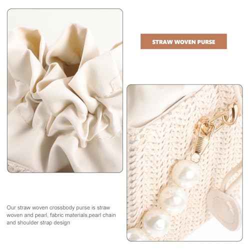 Straw Pearl Crossbody Bag Straw Drawstring Purse Rattan Bucket Bag With Pearls Chain Shoulder Purse Beach For Women Lady2