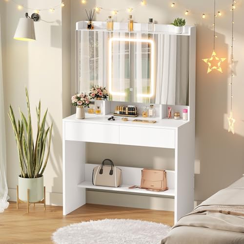 YITAHOME Schminktisch mit LED-Beleuchtung, Schminktisch mit Spiegel, 3 Farben, Helligkeit...