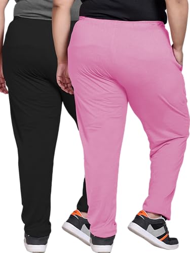 Image of Elite soul Womens Regular Fit Cotton Track Pants | Casual & Sports Trousers | Plus Size Bottoms for Lounge, Gym & Night Wear | Sizes XL, 2XL, 3XL, 4XL, 5XL