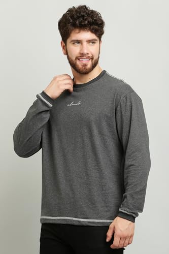 Image of ALMUDA Full Sleeve Round Neck Pure Cotton Printed Graphic Plain Solid Branded Longsleeve Fullhand T-Shirts for Men Stylish