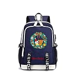 Mochilas escolares con estampado de moda unisex Mochilas con estampado de Papá Noel con puerto de carga para auriculares USB Bolsa de alta capacidad