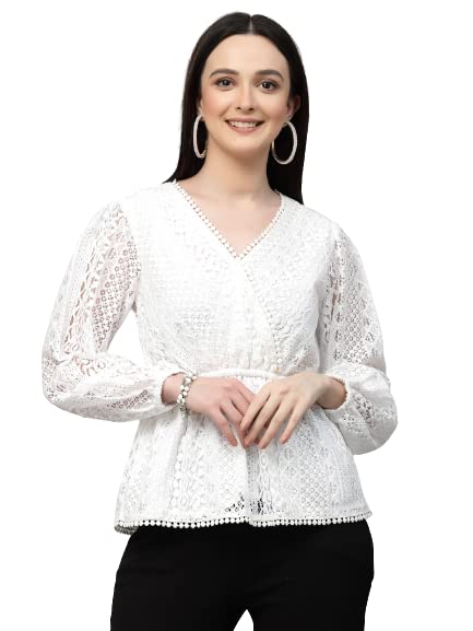 Image of Style Quotient Women Peach Lace Casual Top