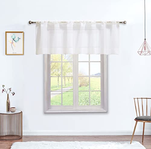 Weiße durchsichtige Volant-Vorhänge für die Küche, 45,7 cm Länge, Stangentasche, Fenstervorhänge, Kunstleinen, halbtransparent, kleine Vorhänge für Badezimmer, Keller, B 152,4 x L 45,7 cm, 2 Paneele Cover