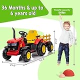 Kids Ride on Tractor with Detachable Trailer, 12V Battery Powered Electric Tractor with Remote Control, Dual Motors, Horn, Music/USB, 7 LED Lights, Ride on Toy Car for Ages 3+ (Red) - Image 5