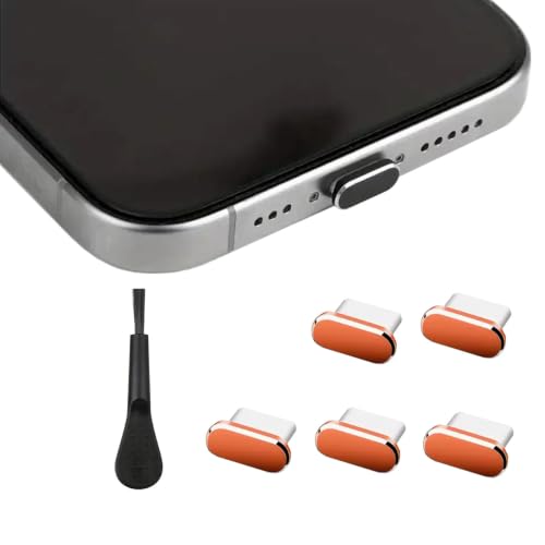 USB C Dust Plug, Type C Anti Dust Plug Cover Charging Port Protector Cap with Cleaning Brush for iPhone 17 Pro Max Samsung Galaxy S26/S25/S24 All USB C Devices - Orange