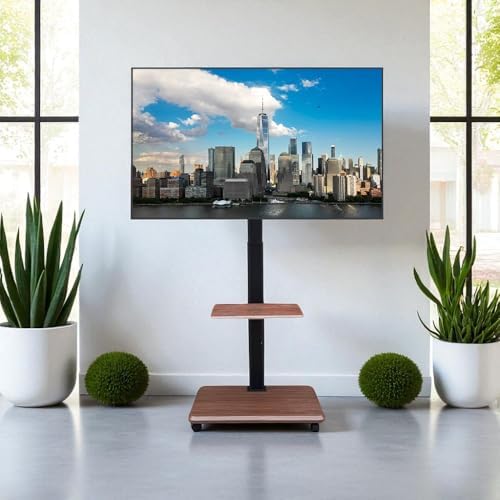 （00:30時点） PETOOP テレビスタンド 壁寄せ キャスター付き tvスタンド テレビ台 32～65型 高さ調節・首振り 棚板/配線隠し 木製 棚板 モニタースタンド VESA 100×100～600×400 (ブラウン 茶色)