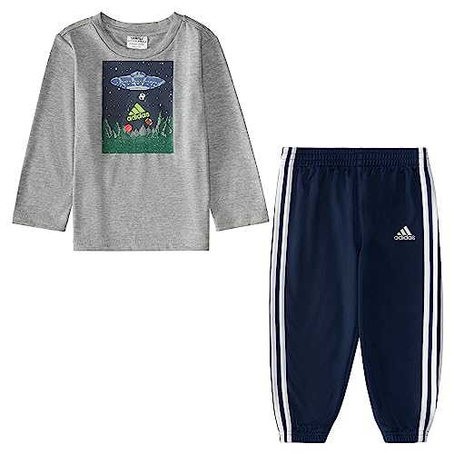 Image of adidas boys 2-piece Long Sleeve Poly Melange Tee and Joggers Set