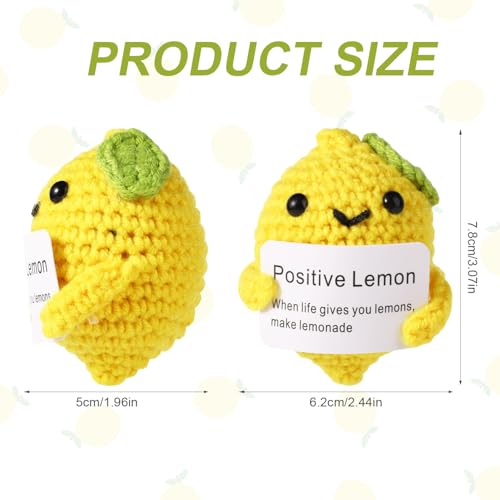 TOYMIS Lustige Positive Zitrone, 7,8cm Gehäkelte Zitronenpuppe mit Unterstützungskarte Handgestricktes Mini-Zitronenspielzeug Ermutigung Aufmunterungsgeschenk für Freunde Geburtstag