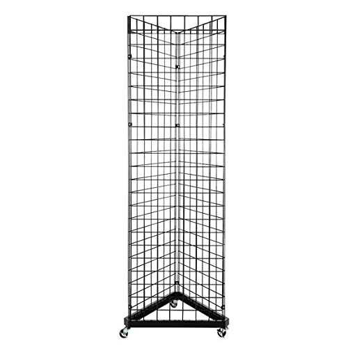 Layee Triangle Wire Grid Panel Tower with Base and Casters, Wire Grid