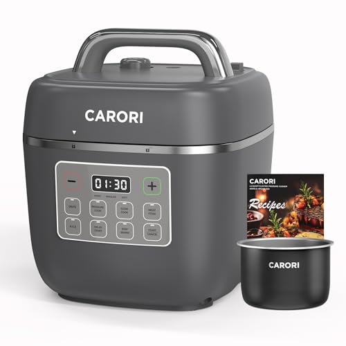 Image of Carori 8-in-1 Electric Pressure Cooker, Compact 3 QT All-in-1 Multi-Cooker with Ceramic Pot, Saute, Slow Cook, Rice, Stew, Delay Start, Keep Warm & Safe Vent, Gray