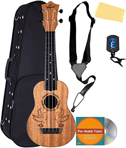 Oscar Schmidt OUN ソプラノ ウクレレ - ハト バンドル ハードケース、ストラップ、チューナー、ストリング、オンラインレッスン、オースティンバザールの説明DVD 研磨クロス付き