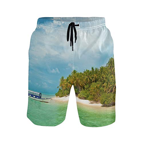 Men's Beach Swim Trunks Beach Sea View Sky Boxer Swimsuit Underwear Board Shorts with Pocket