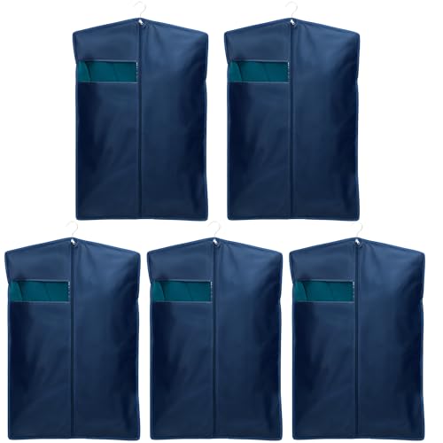 Image of Coat Covers with Zip and Hanger Window, Set of 5 Garment Bags for Suits, Blazers, Jackets, Foldable Dust Cover for Wardrobe Storage, 36 inch, Black