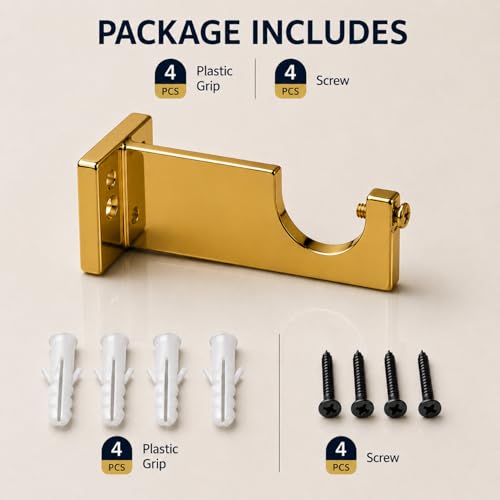 Image of Elite Aluminum Curtain Rod Brackets - Heavy-Duty Wall Mount Clamps for Curtain Rod Support for Door and Window Curtain Rods with Screw and Wall Plug - Pack of 2PCS (EliteCurve) (Gold)