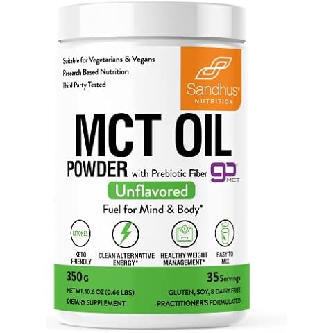 Sandhus’s MCT Oil Powder With Prebiotic Fiber| 35 Servings| Organic - Keto|Fatty Acid Fuel for Body + Brain| 100% coconut oil derived, Easy to mix in tea and coffee, creamer - 10.6 Oz| Cover