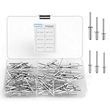 Xinjiayi 166 tlg Aluminium Nieten, Nieten Set 4/5 mm, 6 Größen Silber Blindnieten Set, Popnieten Sortiment für Blindnietzangen, Metall Möbel Holz Marine Schiffsbau