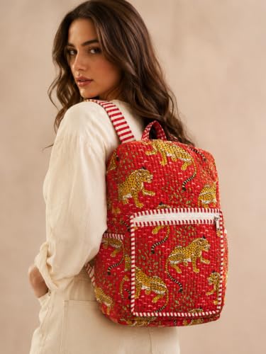 Image of Doraya Cotton Quilted Unisex Backpack Hand Block Floral Printed Design Stylish Eco-Friendly Bag for School, Travel, and Everyday Adventures
